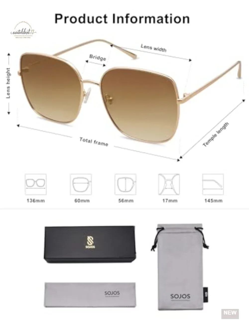 Oversized Square Metal Frame Sunglasses UV400 Protection Retro Unisex
